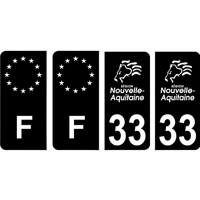Autocollants Plaque Immatriculation 33 Gironde – Lot De 4 – Résistants Aux Intempéries Et Lavages