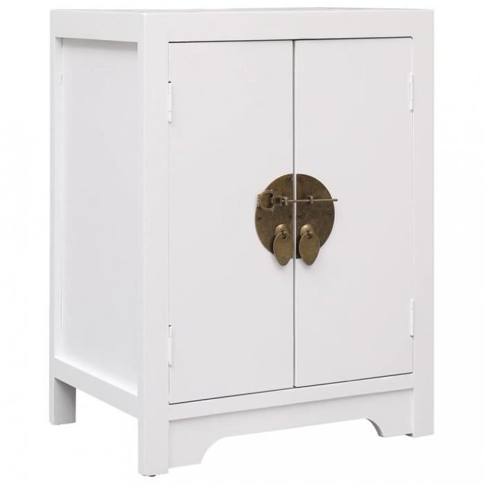 P168 Table de chevet Blanc 38 x 28 x 52 cm Bois de Paulownia