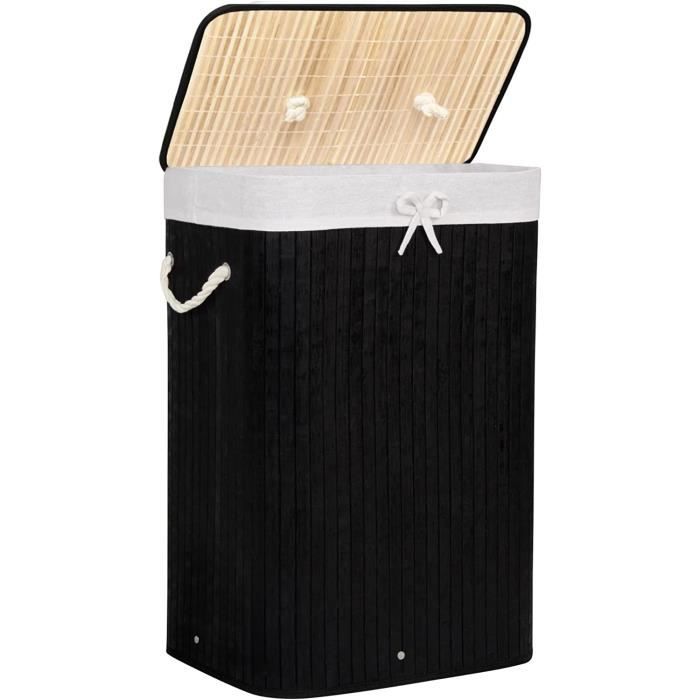 Panier à Linge En Bambou Pliable Avec Couvercle - 58 L, Naturel, Sac Amovible, Aéré