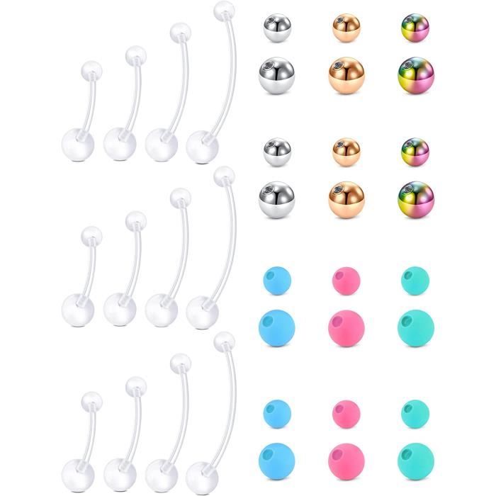 3 Piercings Nombril Grossesse Lovepiercing | Barre Retainer Bioflex 25mm | Acrylique Flexible