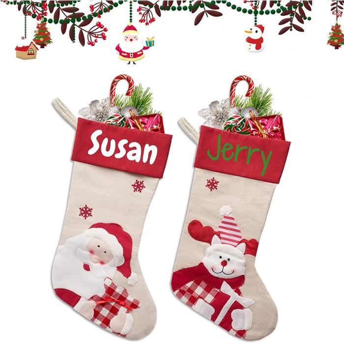 Chaussette De Noël Personnalisable Avec Nom Brodé - 46 Cm - Tissu Tricoté Doux - Décoration Familiale - 14