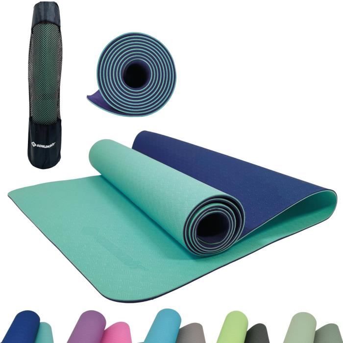 Tapis de yoga Schildkröt Fitness Bicolor 180 x 61 cm - sans PVC - résistant au glissement - marine/m