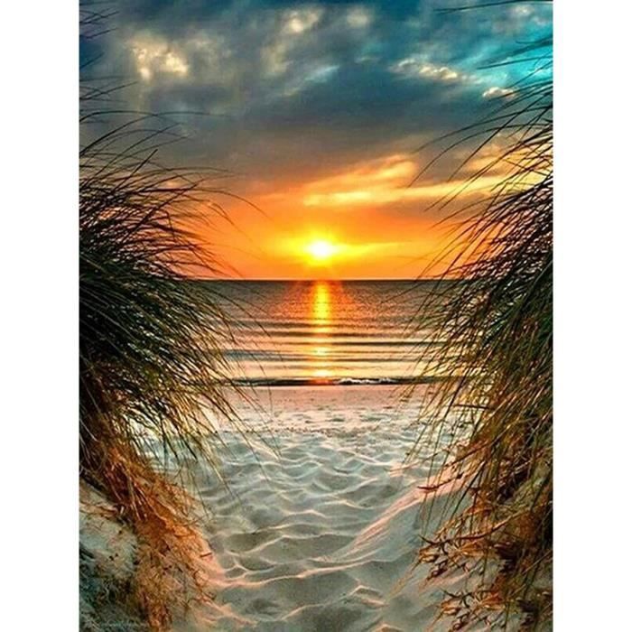 Peinture Diamant Theme Bord De Mer Broderie 5d Bricolage De Coucher De Soleil Perceuses Dzdp3001 Full Square 30x40cm Real Cdiscount Maison