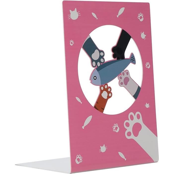 Lot de 2 paires de serre-livres antidérapants en métal - Motif chat - Noir - Pour livres, DVD, livres, étagères, bureau, bibliothèque, maison et école