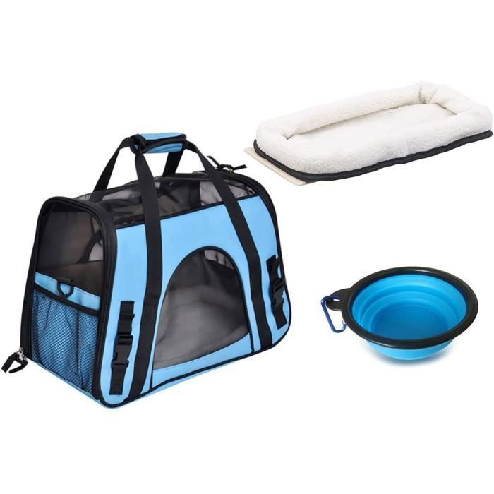 Morpilot Sac Transport Chat Chien, Caisse de Transport Chat Respirant et  Pliable Cage Transport Chat avec Matelas en Peluche Amovible + Bol (Accepté