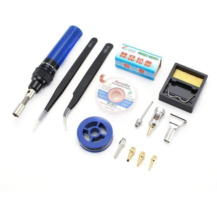 Kit de fer à souder au gaz outil de torche de soudage à température réglable Kit de stylo de fer à souder au gaz butane sans fil 4 en 1