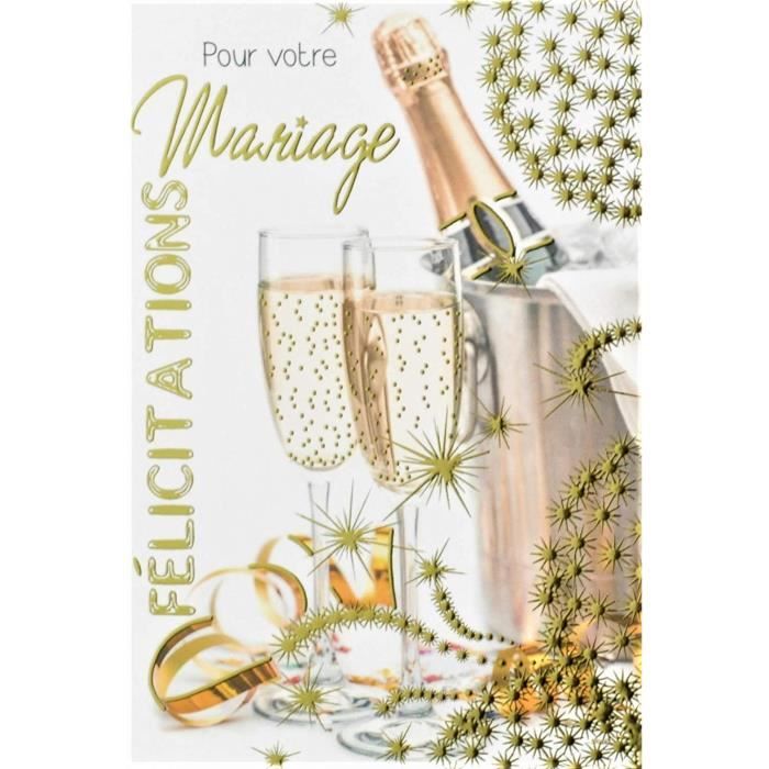 Carte Felicitations Pour Votre Mariage 2 Deux Flutes Bouteille Seau Champagne Vin Blanc Petillant Bulles Etoiles Or Dore La Cave Cdiscount