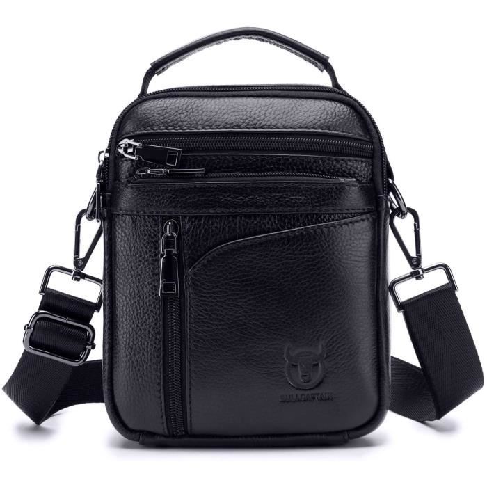 Sacoche Bandoulière Cuir Noir Vintage – Rétro – Ancienne – État D'usage – Dimensions 38x31x6 Cm