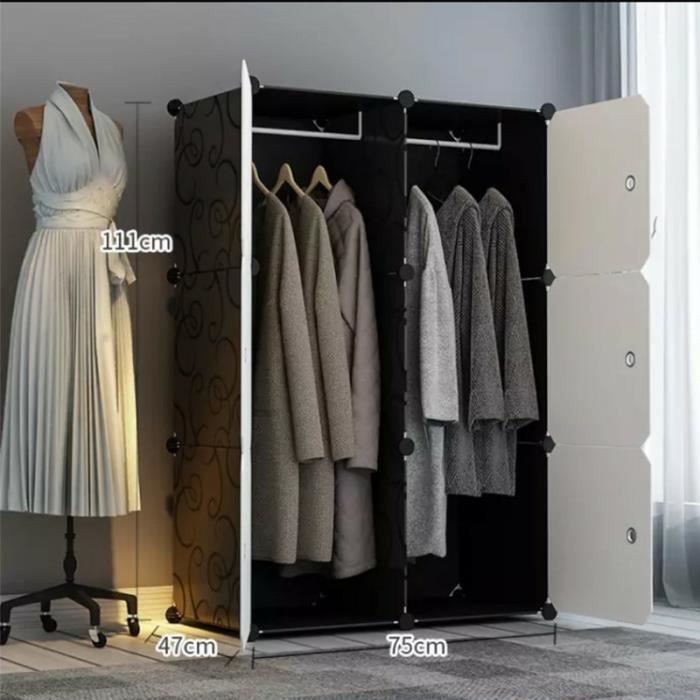 Armoire de Vêtement de Rangement Plastique Garderobe Simple 6 Casiers