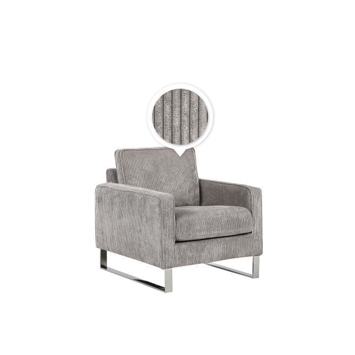 Fauteuil - BELIANI - VIND - Velours côtelé - Gris - Vintage