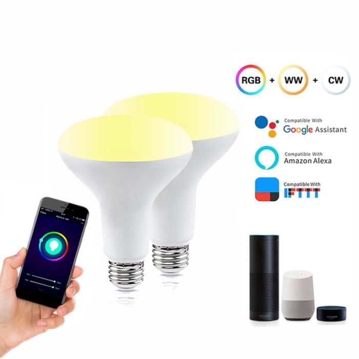 Lot de 2 Ampoules RGB Intelligente Wifi E27 Smart Bulb LED Ampoule Connectee avec Alexa Google Assistant