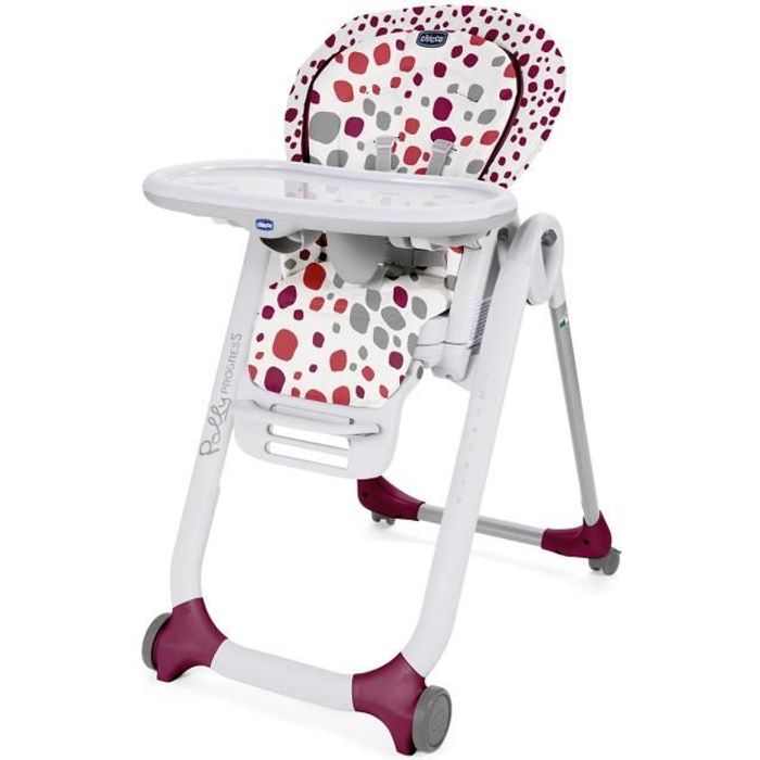 CHICCO Chaise haute Polly Progres5 - Dès la naissance - 4 Roues cherry