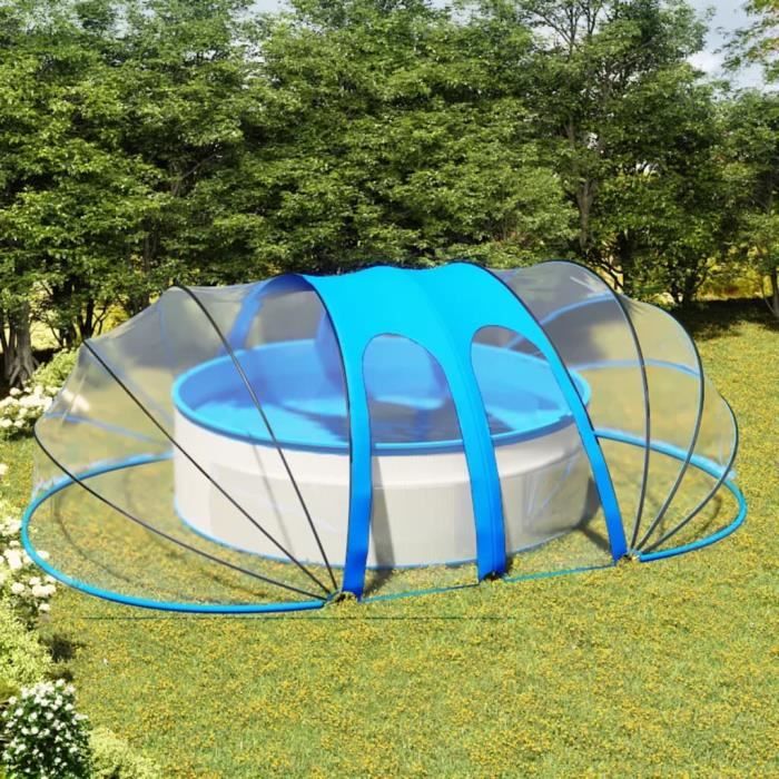 Abri de piscine ovale DIOCHE - Dôme de piscine 620x410x205 cm en PVC, tissu argenté, fibre de verre et acier