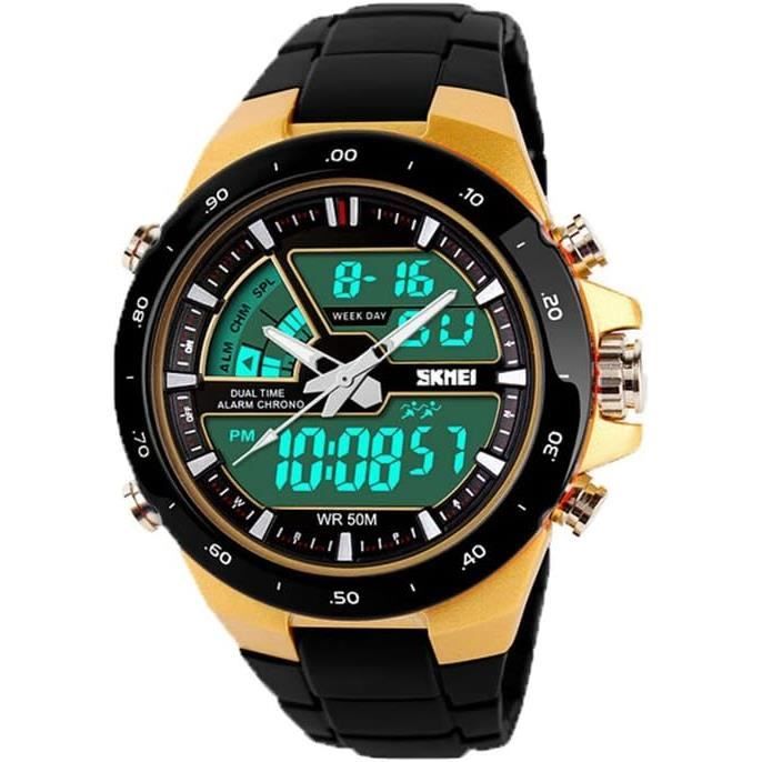 Montre Numérique Homme GOLDEN HOUR - Sport étanche 5 ATM, Rétroéclairage, Chronomètre, écran LCD 45 Mm, Bracelet Silicone