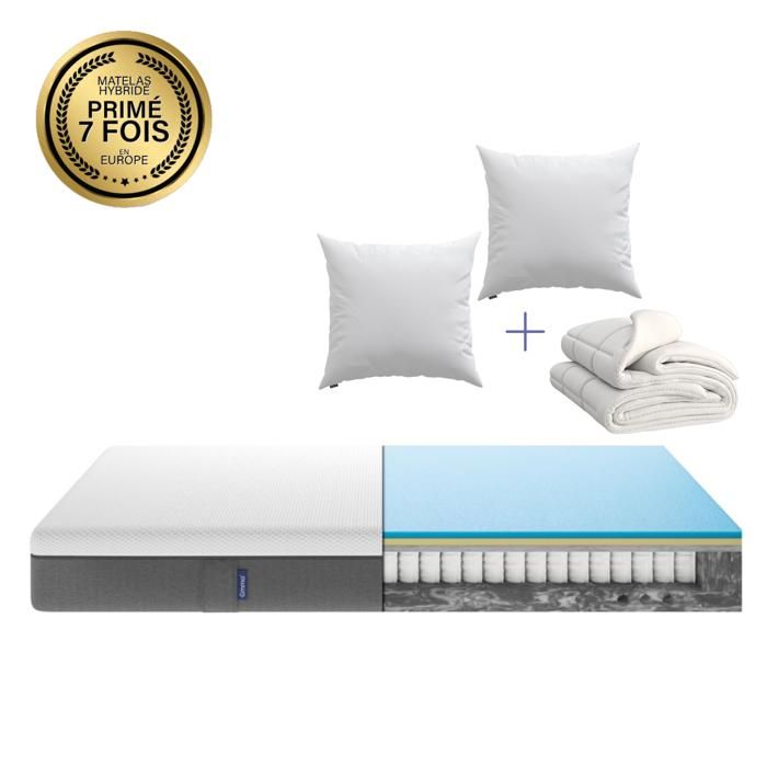 EMMA Pack Hybride 160x200 + Matelas Mémoire de Forme + Ressorts + 2 Oreillers +Couette Nuage