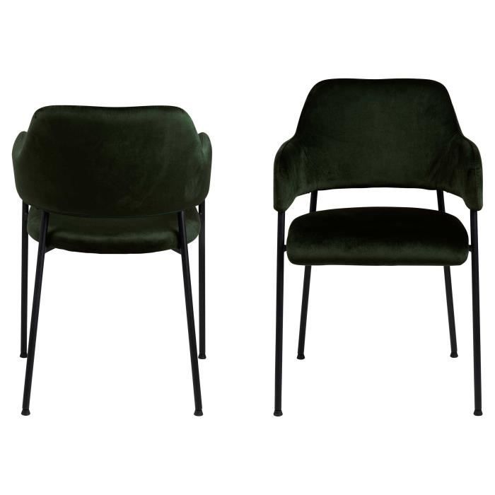Jeu de 2 chaises Lilou avec revêtement vert olive et pieds noir mat.