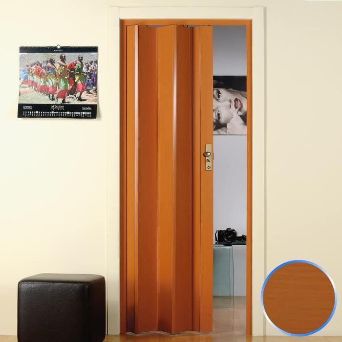 Porte pliante pvc accordèon cerisier bouton coulissante 83x214 mod maya