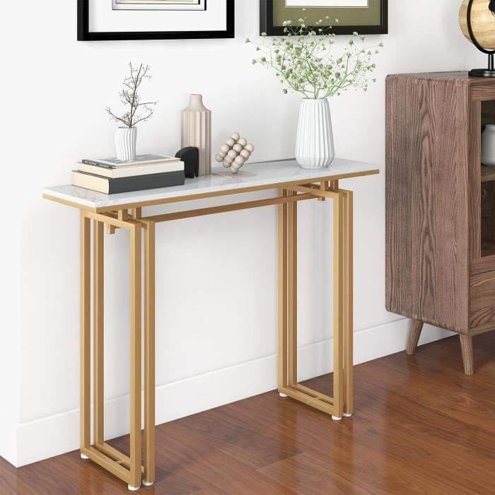 giantex console meuble entrée à 1 etage imprimée marbre doré,table console scandinave pour entrée/salon,cadre en métal,110x30x 81cm