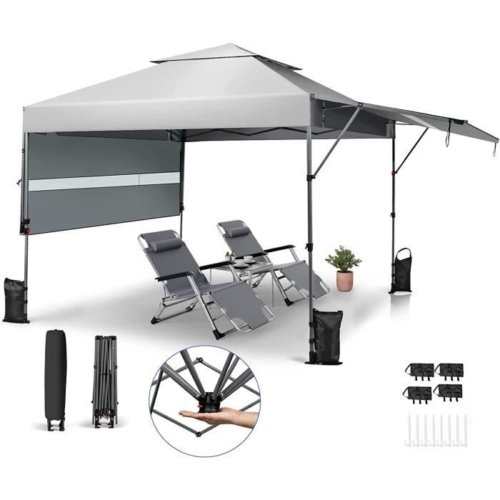GOPLUS 235x235cm Tonnelle Pliable de Jardin-Hauteur Réglable à 3 Niveaux-Tente de Reception avec Sacpour Patio/Cour/PlageBlanc
