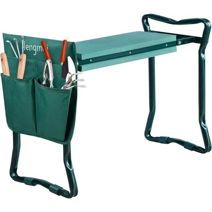 Tabouret de jardinage - HENGMEI - Agenouilloir pliable - Support 150 kg - 4 poches 600D - Siège convertible