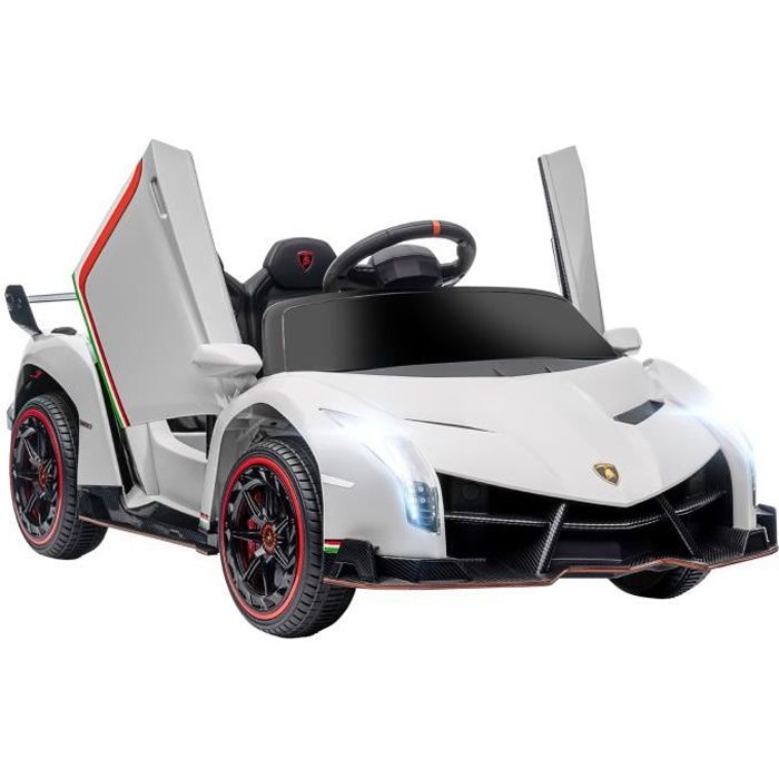 homcom voiture électrique licence lamborghini veneno 12v pour enfants avec portes papillon, batterie amovible télécommande musique