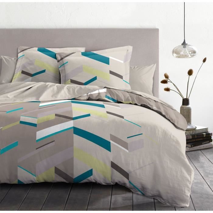 Parure de couette HOME LINGE PASSION Marco - 3 Pcs - 220 x 240 - 100% Coton 57 Fils - Taupe