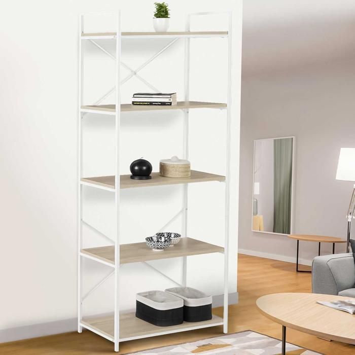 IDMarket Libreria CARLA 5 Ripiani – 190x60x30 Cm, Nero E Effetto Legno, Truciolato, Montaggio Fai Da Te - 5