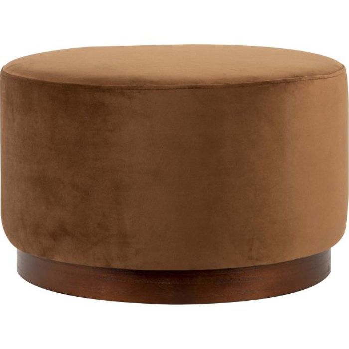 Grand pouf rond en velours et bois Marron 55 cm - Cdiscount Maison