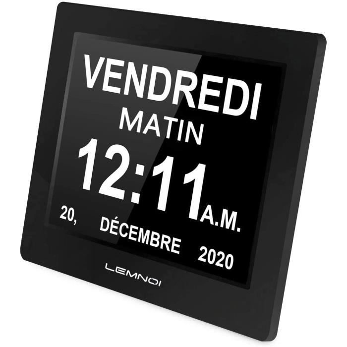 ⏰ Horloge Numérique LEMNOI 8 Pouces – LCD, Calendrier, Jour Et Heure (Noir)
