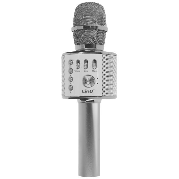 Micro Karaoké sans-fil Bluetooth 2 en 1 - LINQ - Modèle 197568-KRK-LINQ -  Haut parleur 5W - Autonomie 8H - Gris