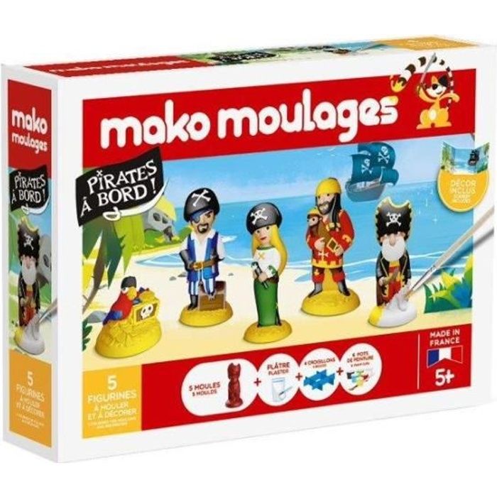 Mako Moulages - Pirates à bord 5 Moules pour Enfant - Coffret de loisirs créatifs avec plâtre et peinture