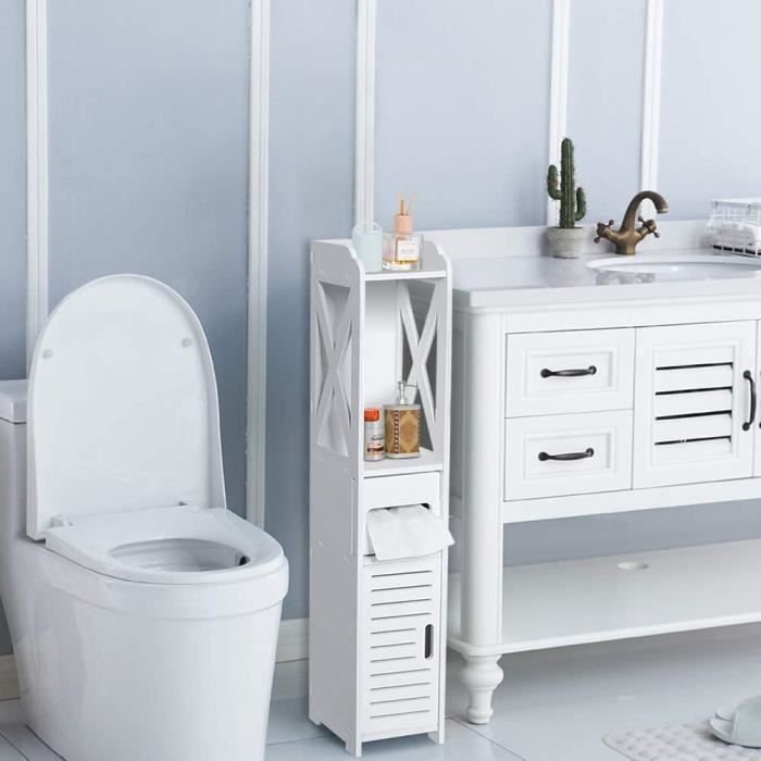 Armoire de salle de bain MENGDA - Colonne étagère - Bois massif - Blanc - 20*20*80cm