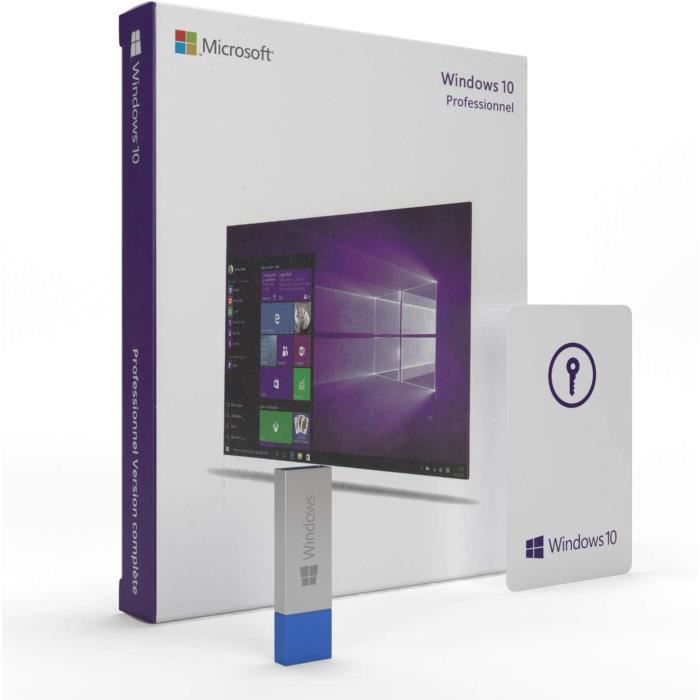 Windows 10 Pro 64 bits / 32 bits  USB  License Français  Windows 10 Professionnel 32 bits / 64 bits  Système d’exploitation 64 b
