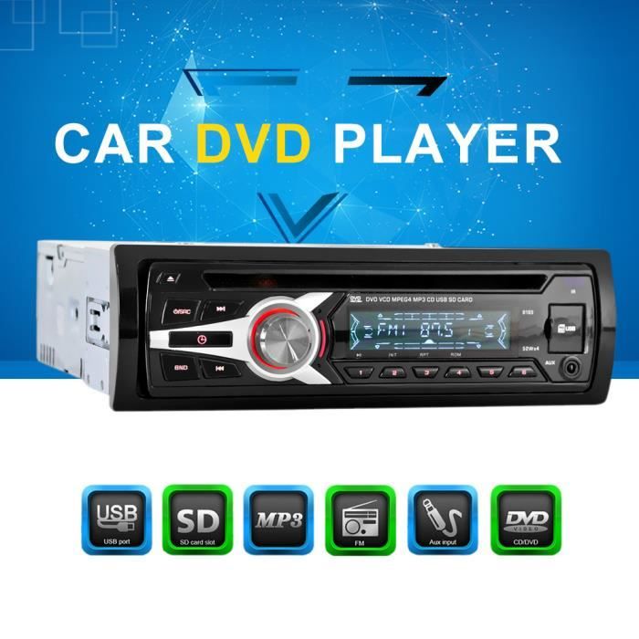 Lecteur Voiture Universel Radio Stéréo Audio Lecteur CD DVD MP3 avec FM Aux Entrée SD Port USB