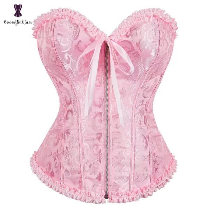 Corset Overbust En Cuir Noir Avec Fermeture Eclair