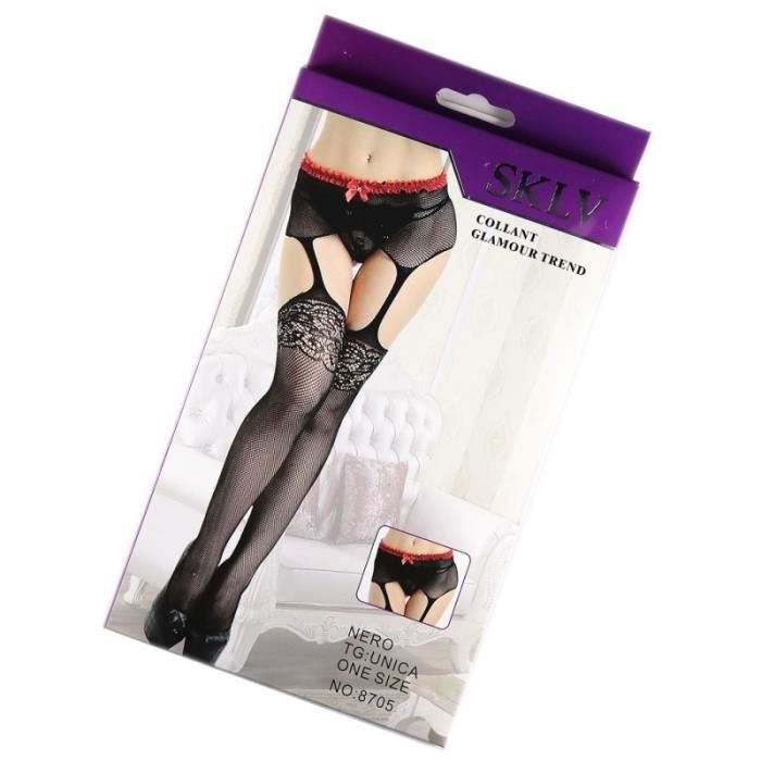 Bas en dentelle élastique avec porte-jarretelles pour femme,bas résille
