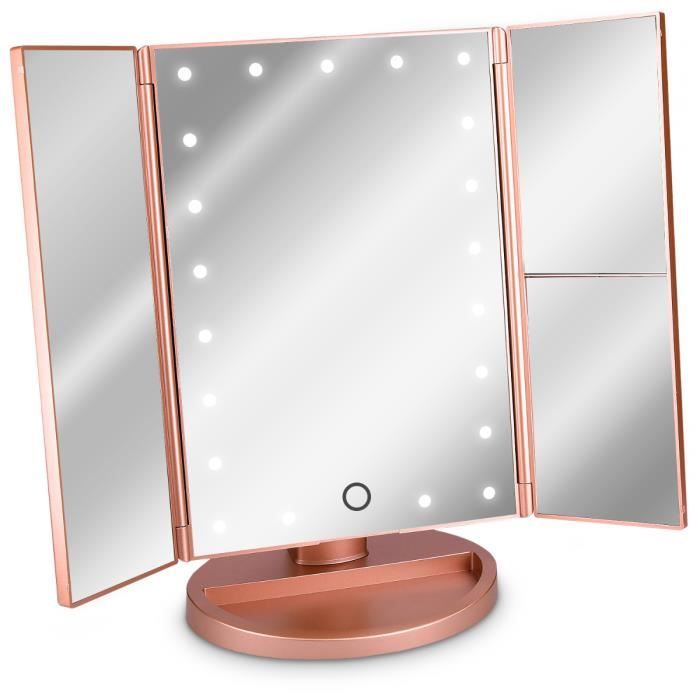 Navaris miroir maquillage et beauté - Miroir pliable sur pied avec lumières  LED et zoom grossissant 2x à 3x - Rotation 180°C - En r - Cdiscount  Electroménager