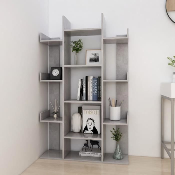 LVL - MEUBLE ETAGERE - Bibliothèque Gris béton 86x25 5x140 cm Aggloméré(8220)