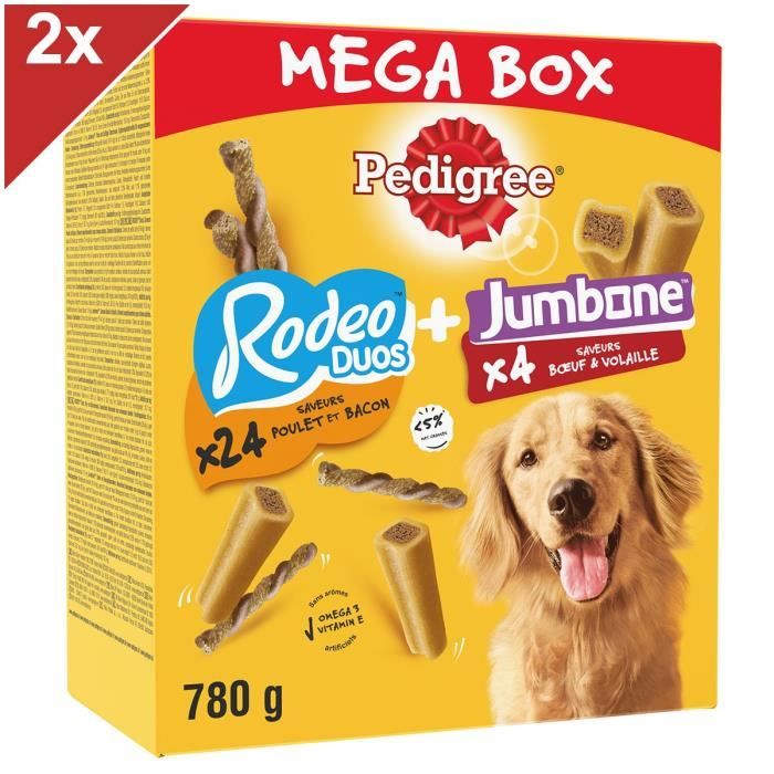 PEDIGREE Mega Box Récompenses Rodeo Duos & Jumbone Friandises pour chien 2x780g