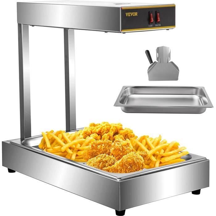 Chauffe-frites électrique Professionnel - Lampe Infrarouge, Bac GN 1/2 Amovible, Acier Inox, 400W, 220V