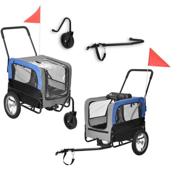 Remorque V&eacute;lo pour Chien Capacit&eacute; 20 kg 143 x 67 x 96 cm Bleu Gris Noir