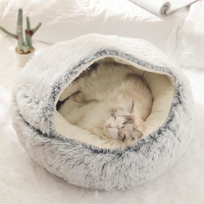 Meilleurs prix pour RNGCPTO Panier Chat,Lit moelleux pour Chats et Chiens,Panier Chaud Semi-fermé pour Animaux de Compagnie,Couchage Habitat 50cm -Gris