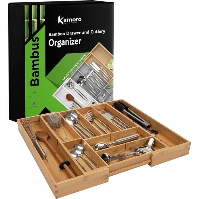 Utoplike Plateau à Couverts En Bambou Extensibles Pour Porte-Ustensiles