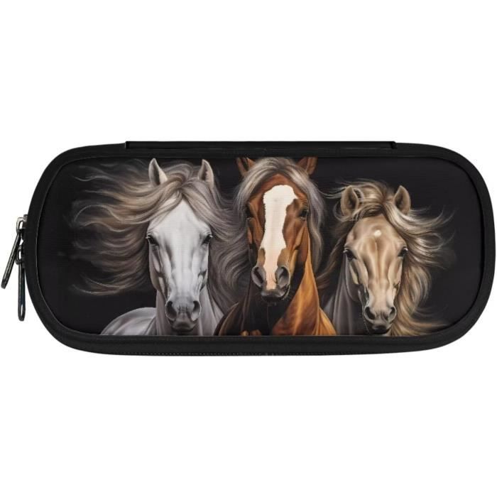 Trousse à Crayons Cheval – 2 Compartiments, Double Rabat, 22 Pièces Incluses – Rentrée Scolaire Et Cadeau Fille