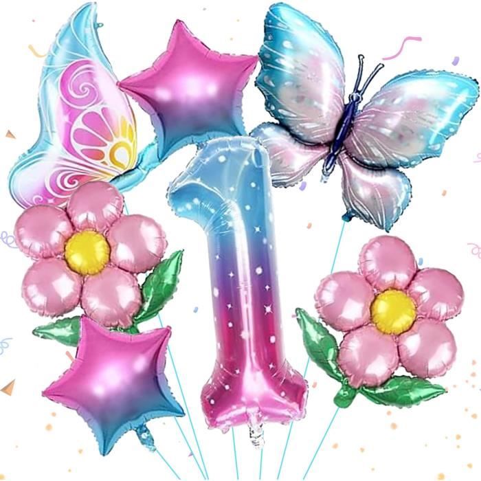 Décoration Anniversaire Papillon 7 Ans - Vaisselle Jetable 16 Invités Avec Ballons Et Nappe Pour Fête Fille