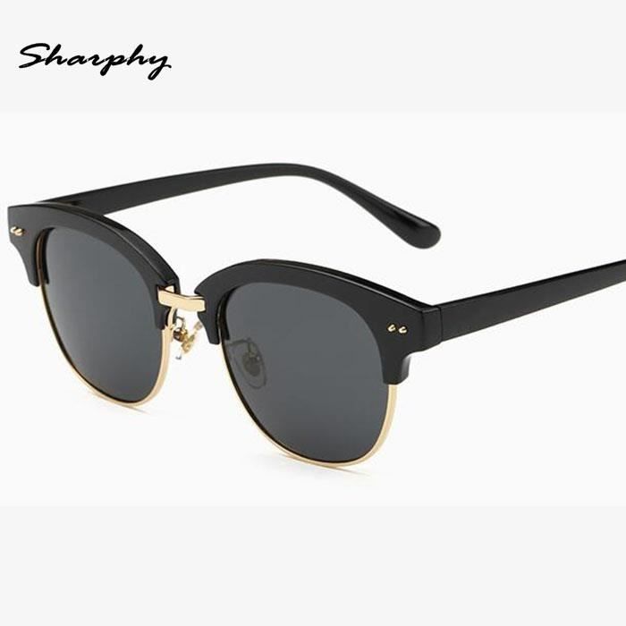 SHARPHY® Lunettes de soleil Homme Femme Noir Frame Coloré Rétro Verre de lunettes Noir