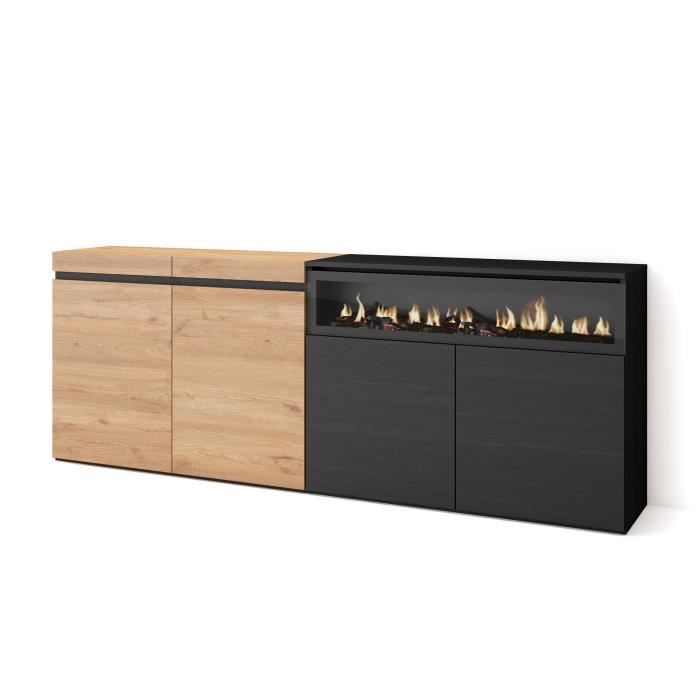 Buffet Bahut Enfilade Meuble de Séjour 200x35x75cm 1feu électrique Chêne et noir RF2381 Buffet Bahut Enfilade Meuble de Séjour 200x35x75cm 1feu électrique Chêne et noir RF2381