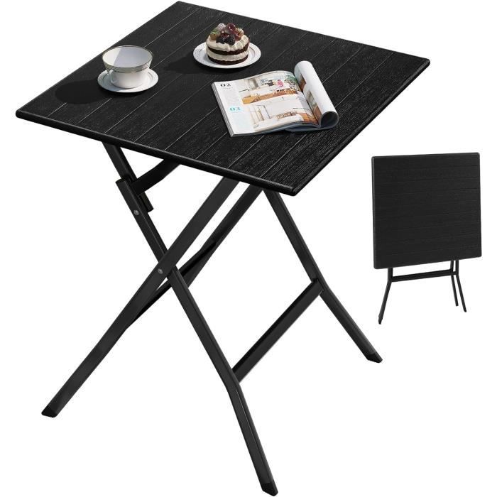 ESituro Table Pliante Extérieure Carrée 62x62 Cm – Effet Bois Rotin, Cadre Métal Noir Stable Et Robuste, Idéale Balcon, Terrasse Ou Camping