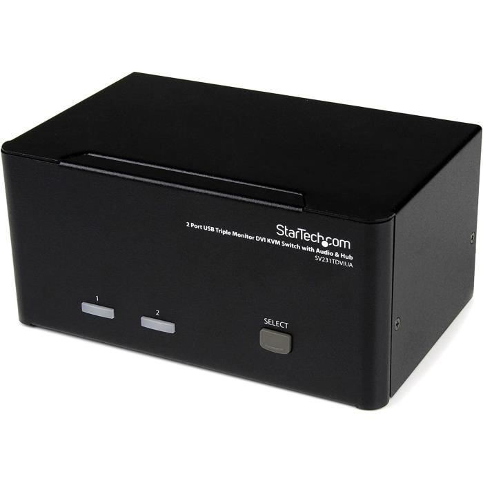 StarTech.com Switch commutateur KVM triple affichage DVI a 2 ports avec audio et hub USB 2.0 (SV231TDVIUA)