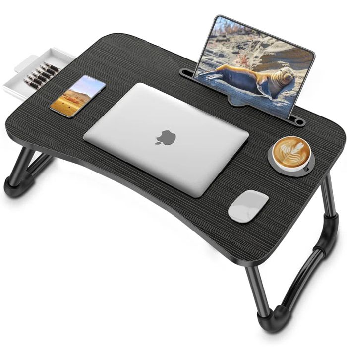Table de Lit Portable, avec Porte Gobelet Bureau Petit déjeuner